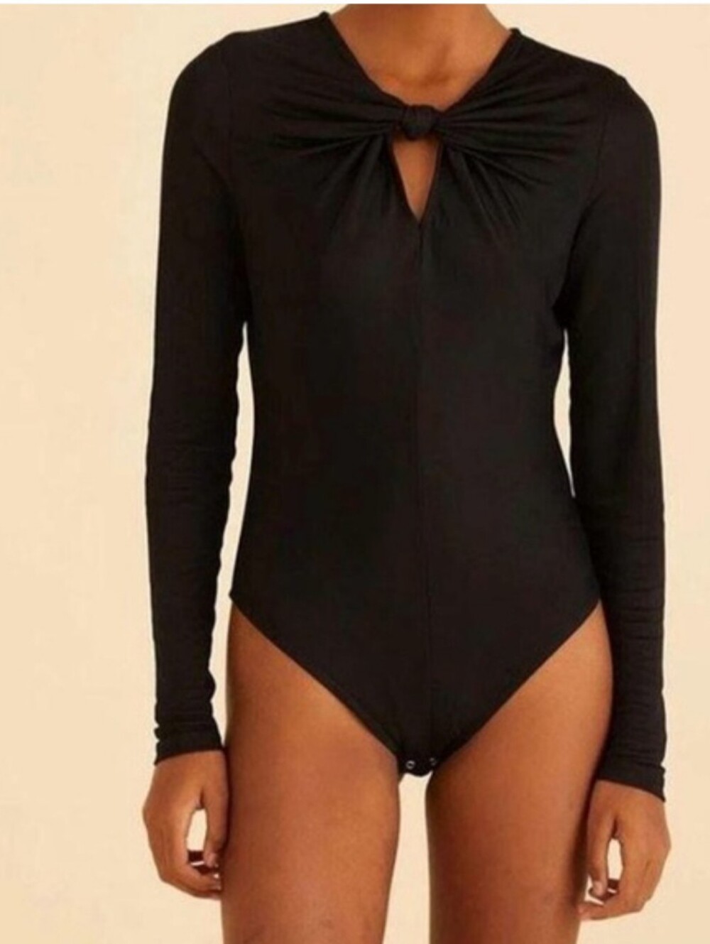 Farm Rio Women's Long Sleeve Stretch Bodysuit Black Twist Neck Size Small
